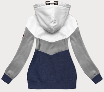 Trójkolorowa gruba bluza damska biały-szary-granat (2303)