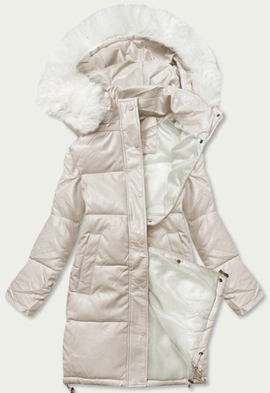Kurtka zimowa damska ze skóry ekologicznej ecru (TY229009)