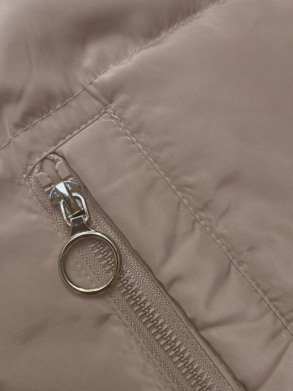 Dwustronna krótka kurtka z kapturem cappuccino-khaki (B8181-12011)