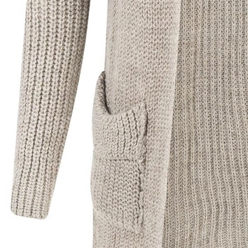 GRUBY KARDIGAN Z KIESZENIAMI BEŻOWY CIEMNY (SW500)