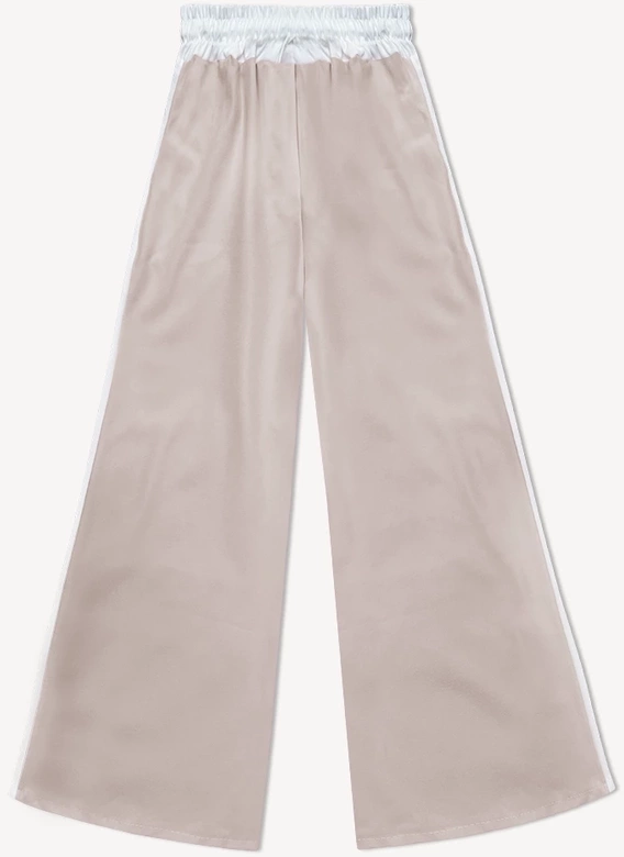 Luźne spodnie damskie z lampasami ciemny beż (764ART)