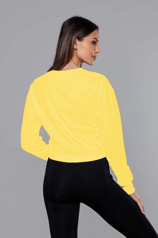 Cienka krótka bluza dresowa damska żółta (8B938-33)