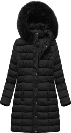 PIKOWANA ZIMOWA KURTKA DAMSKA Z KAPTUREM CZARNA (7793PLUS)