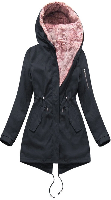 BAWEŁNIANA PARKA Z PODPINKĄ GRANATOWO-RÓŻOWA (R1308)