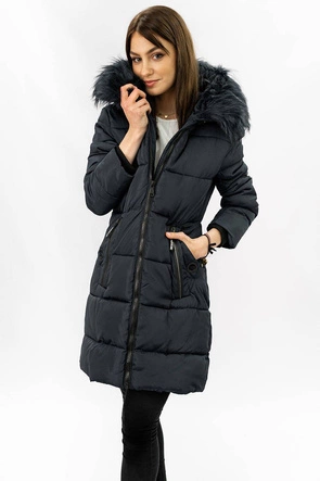 PIKOWANA KURTKA DAMSKA ZIMOWA Z KAPTUREM GRAFITOWA (7756)