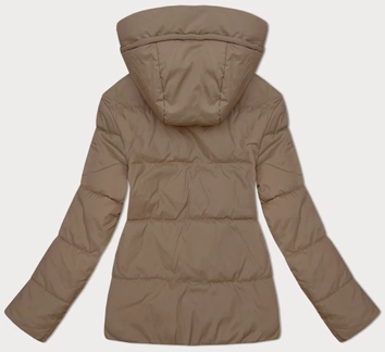 Krótka kurtka damska z kapturem ciemny beż (16M2153-84)