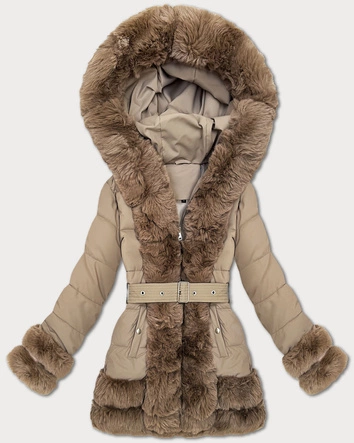 Przejściowa elegancka kurtka z futerkiem S'West ciemno-beżowa (B8526-12)