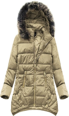 PIKOWANA KURTKA Z PUCHEM NATURALNYM CIEMNOBEŻOWA (1412)