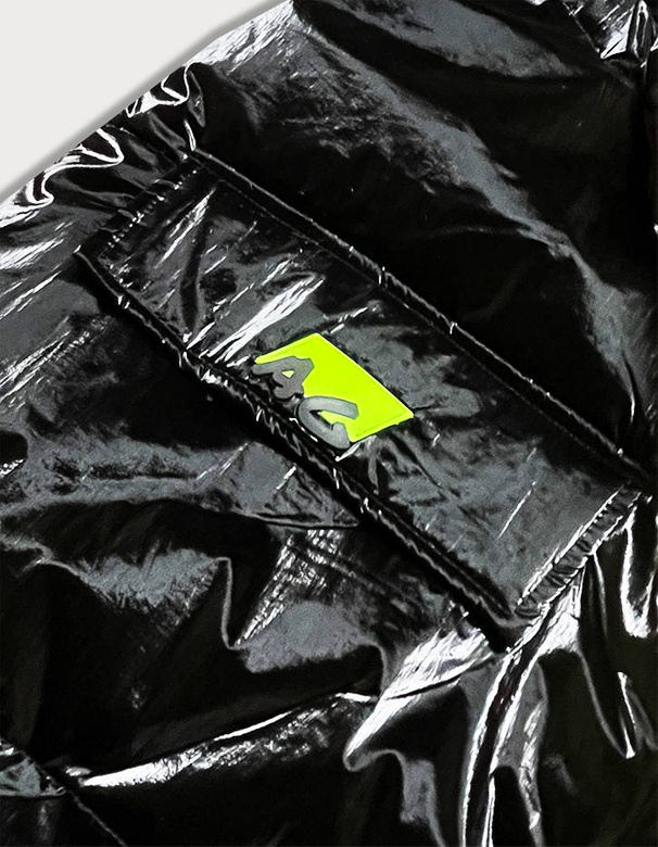 Błyszczący bezrękawnik damski oversize czarny-neon (JIN222)