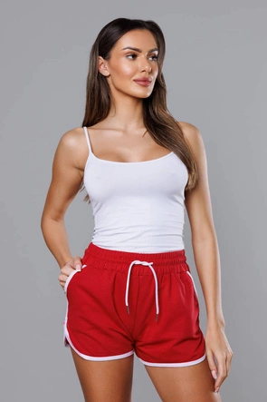 DAMSKIE SZORTY Z KONTRASTOWĄ LAMÓWKĄ CZERWONE (8K208-18)