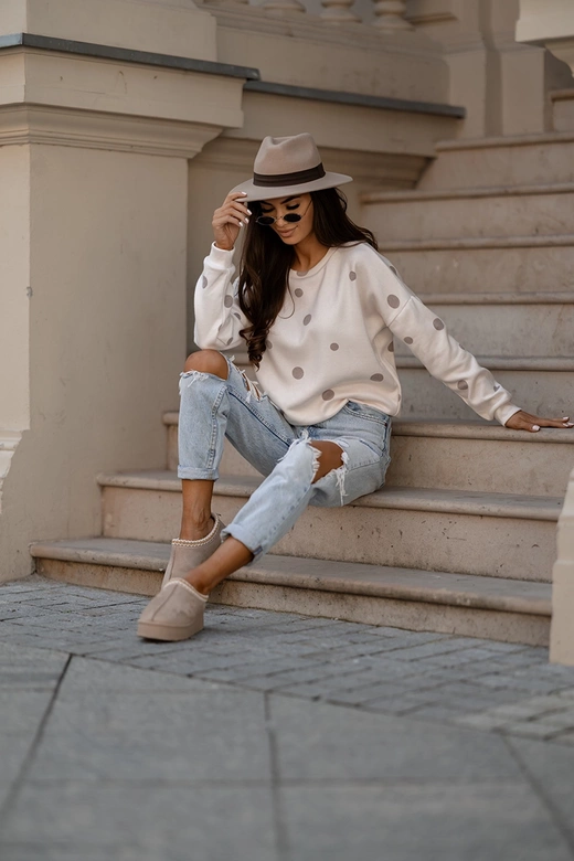 Bawełniana damska bluza w kropki beżowa (784)