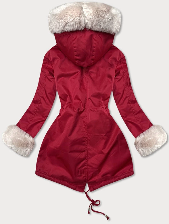 DAMSKA KURTKA PARKA NA FUTERKU CZERWONA (WM888)