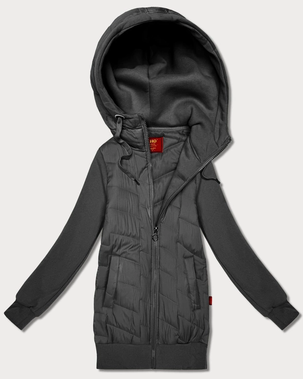 Damska bluza z kapturem z łączonych materiałów Goodlookin grafitowa (AMG-175)