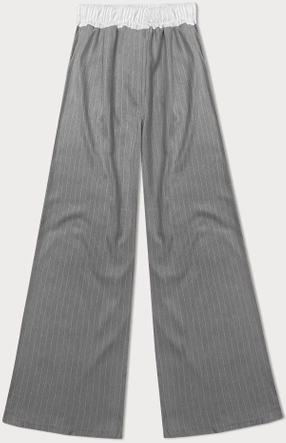 Szerokie spodnie damskie w paseczki szare (18629)