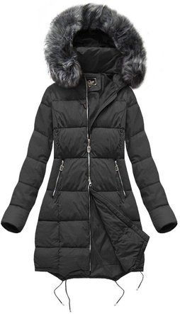 Pikowana damska kurtka zimowa z kapturem czarna (7705BIG)