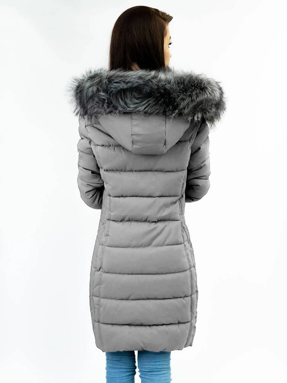 PIKOWANA DAMSKA ZIMOWA KURTKA Z KAPTUREM SZARA (B9501)