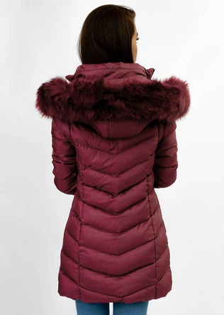Zimowa kurtka damska z odpinanymi rękawami burgundowa (w761)