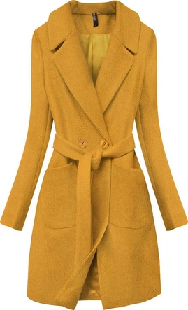 ELEGANCKI PŁASZCZ Z PASKIEM MUSZTARDOWY (X2708X)