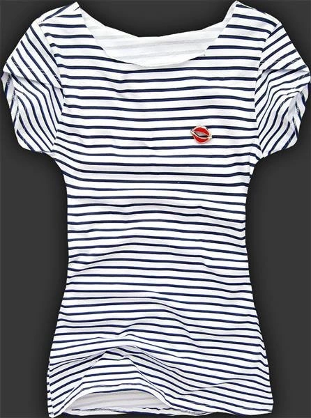 T-SHIRT BIAŁO-GRANATOWY W PASKI (5063)