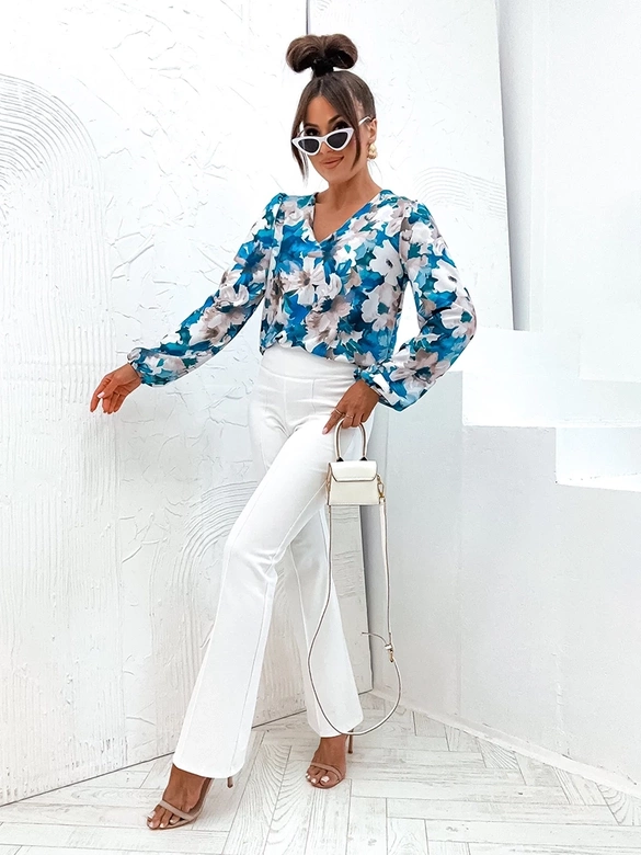 Bluzka z bufiastymi rękawami turkusowa (021)