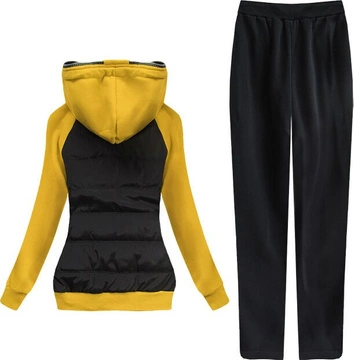 DAMSKI DRES Z ŁĄCZONYCH MATERIAŁÓW CZARNO-ŻÓŁTY (683)