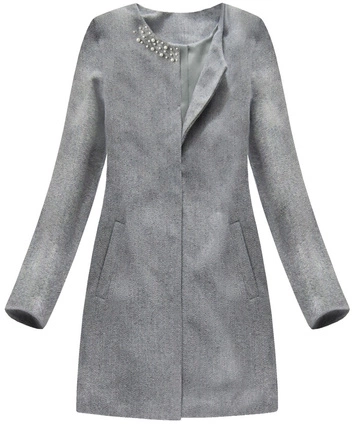 MINIMALISTYCZNY PŁASZCZ Z PERŁAMI SZARY (284ART)