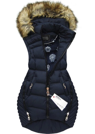 ASYMETRYCZNA KURTKA/BEZRĘKAWNIK Z KAPTUREM GRANATOWA (W816)