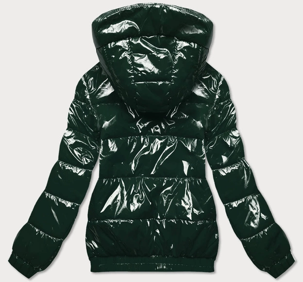 Błyszcząca kurtka damska ze ściągaczem zielona (LD7250BIG)