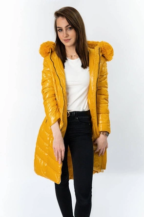 ASYMETRYCZNA DAMSKA KURTKA ZIMOWA ŻÓŁTA (F7052)
