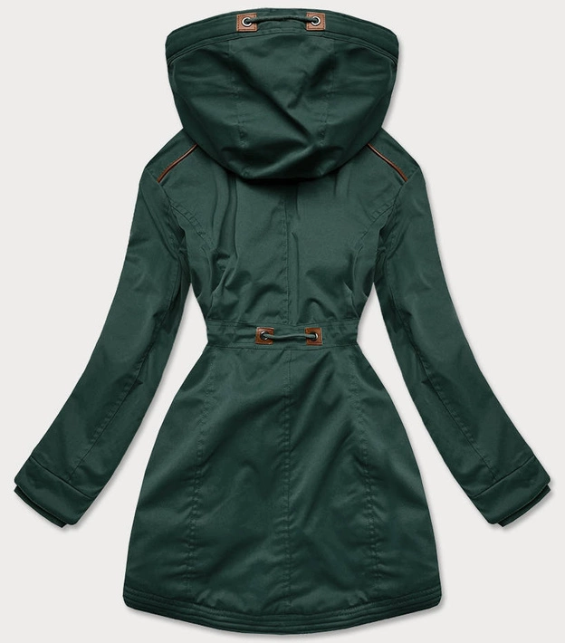 ZIMOWA PARKA DAMSKA Z WSTAWKAMI Z EKOSKÓRY BUTELKOWA ZIELEŃ (M-21A93)