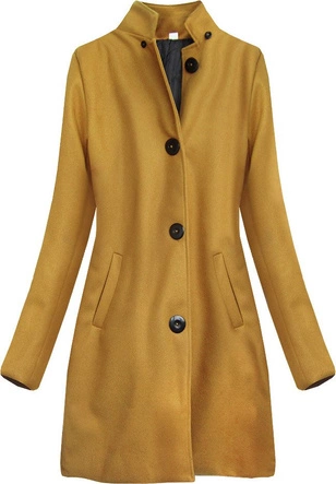 DAMSKI BAWEŁNIANY ZIMOWY PŁASZCZ MUSZTARDOWY (513ART)