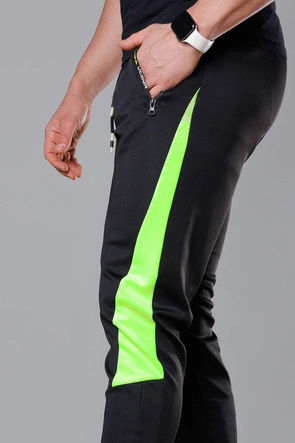 Spodnie dresowe z wstawkami męskie czarny-limonka (8K168)