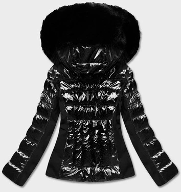 Przejściowa krótka kurtka z połyskiem czarna (DK100-1)