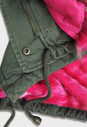 ZIMOWA PARKA DAMSKA Z KOLOROWYM FUTREM KHAKI (D-216#)