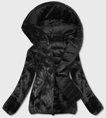 Dwustronna kurtka futro damska czarna (b8051-1)