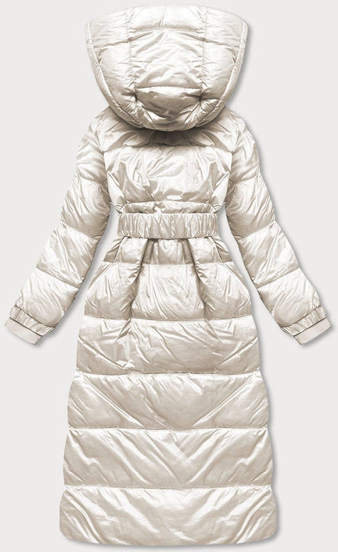 Długa damska kurtka z paskiem beżowa (ag8-8002)