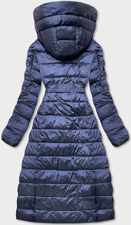 PIKOWANY PŁASZCZ Z WYSOKĄ STÓJKĄ I KAPTUREM GRANATOWY (J9-062)