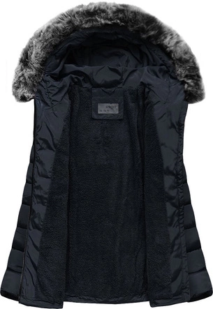 KRÓTKA PIKOWANA ZIMOWA KURTKA DAMSKA Z KAPTUREM GRANATOWA (R2618)