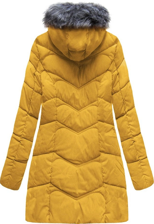 DŁUŻSZA PIKOWANA KURTKA Z KAPTUREM ŻÓŁTA (B2643)