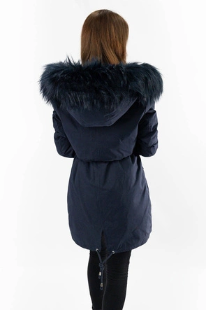 DAMSKA PARKA ZIMOWA Z PODPINKĄ I KAPTUREM GRANATOWA (7600)