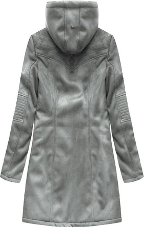 ZAMSZOWA DAMSKA KURTKA ZIMOWA Z KAPTUREM SZARA (6516BIG)