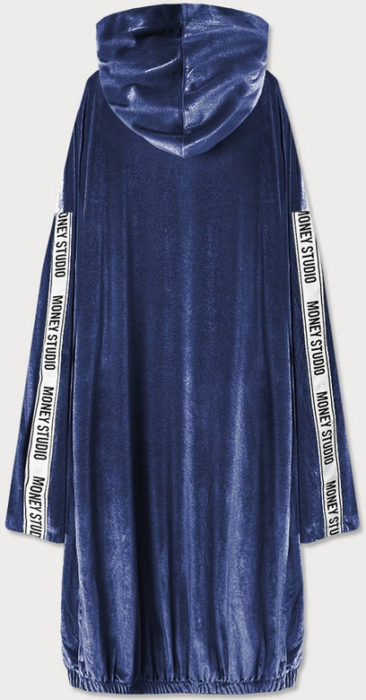 WELUROWA NARZUTKA DAMSKA Z KAPTUREM GRANATOWA (734ART)