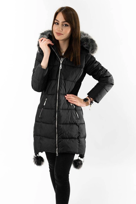 KURTKA DAMSKA ZIMOWA Z WYDŁUŻONYMI BOKAMI CZARNA (GWW1716X)
