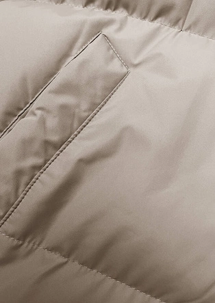 Długa gruba kurtka damska z kapturem jasny beż (5M3163-62)