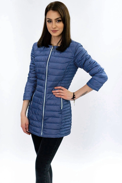DŁUGA PIKOWANA KURTKA NIEBIESKA (21810)