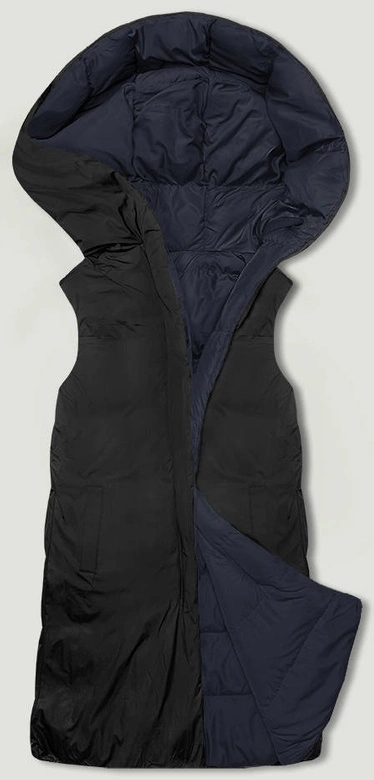 Dwustronny długi bezrękawnik damski granat-czarny (V723)