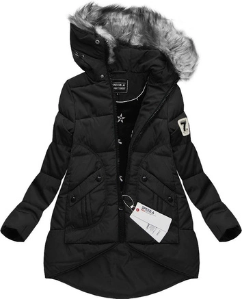 PIKOWANA KURTKA Z KAPTUREM CZARNA (W803)