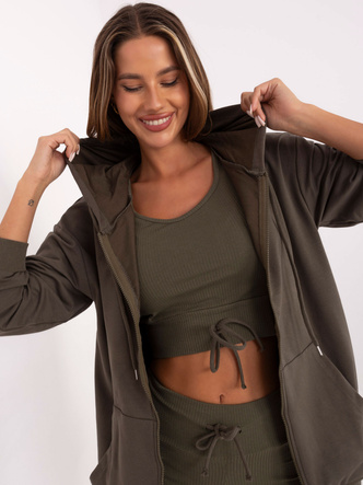 Trzyczęściowy komplet damski basic khaki (7742)