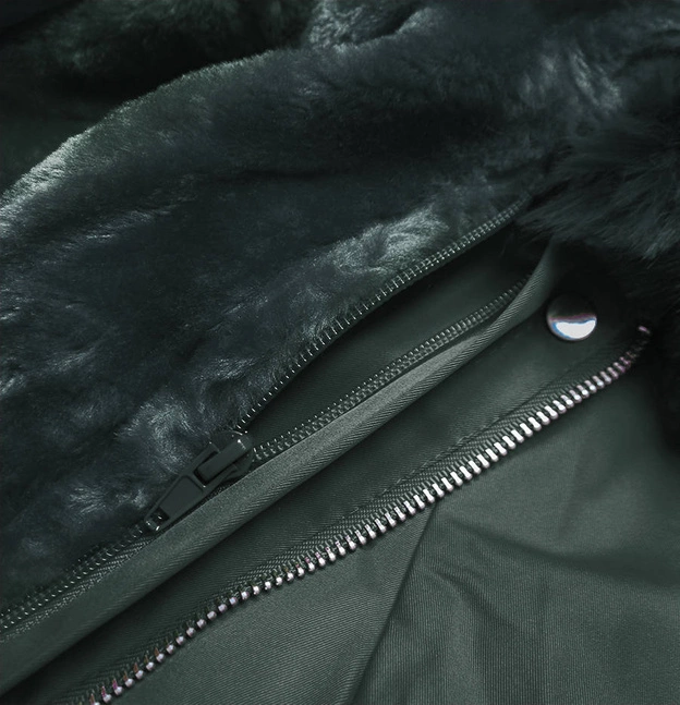 DAMSKA KURTKA PARKA ZIMOWA Z PODPINKĄ CIEMNOZIELONA (B2717-10)