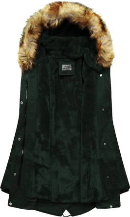 ZIMOWA DAMSKA PARKA Z PODPINKĄ CIEMNOZIELONA (B2635)